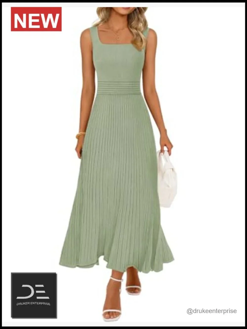 Sleeveless Pleated A-Line Midi Dress for Summer Wedding Guest Work Cocktail